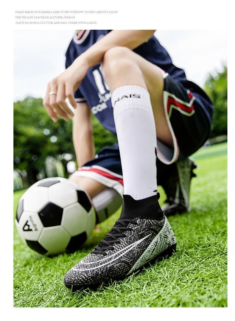 محجر حذاء كرة القدم للرجال والنساء (جنسيني للبالغين) - حذاء كرة القدم ملابس رياضية عالي الكاحل مقاوم للانزلاق للتدريب والرياضة - حذاء كرة القدم للشباب والطلاب (أبيض أسود) - Image 2